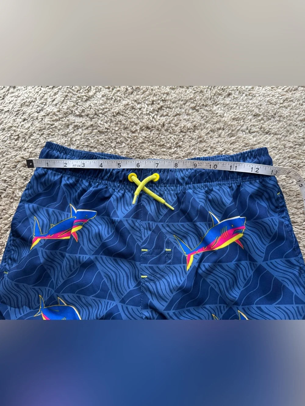 Wonder Nation Boys Shark Swim Trunks Blue Size Large 10-12